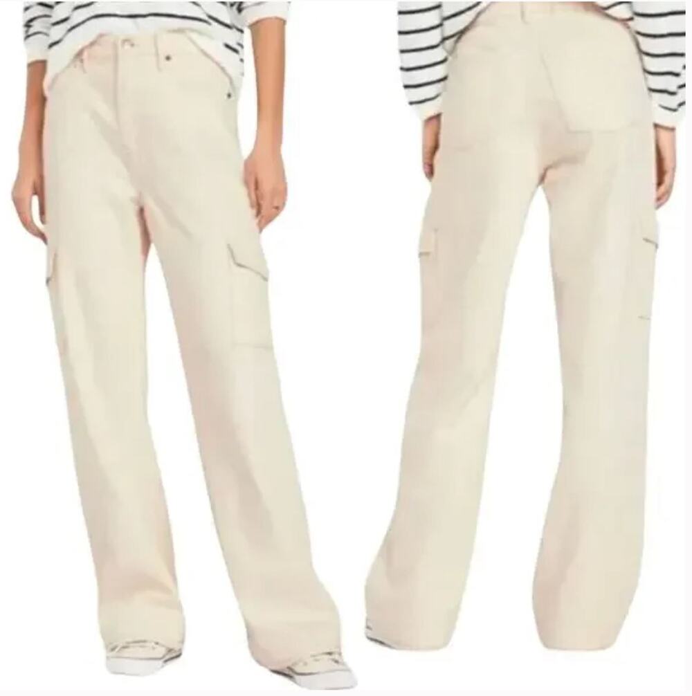 NWT Old Navy  Ecru Extra High Waist Sky-Hi Wide Leg Cargo Jeans Cream 6 Tall